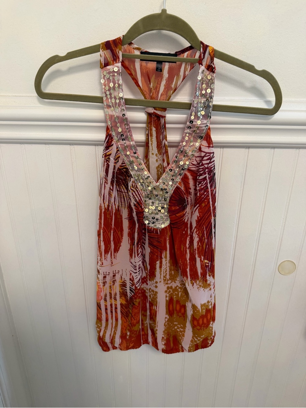 Y2K HeartSoul Red Orange Pink Sequined V-Neck Sleeveless Blouse